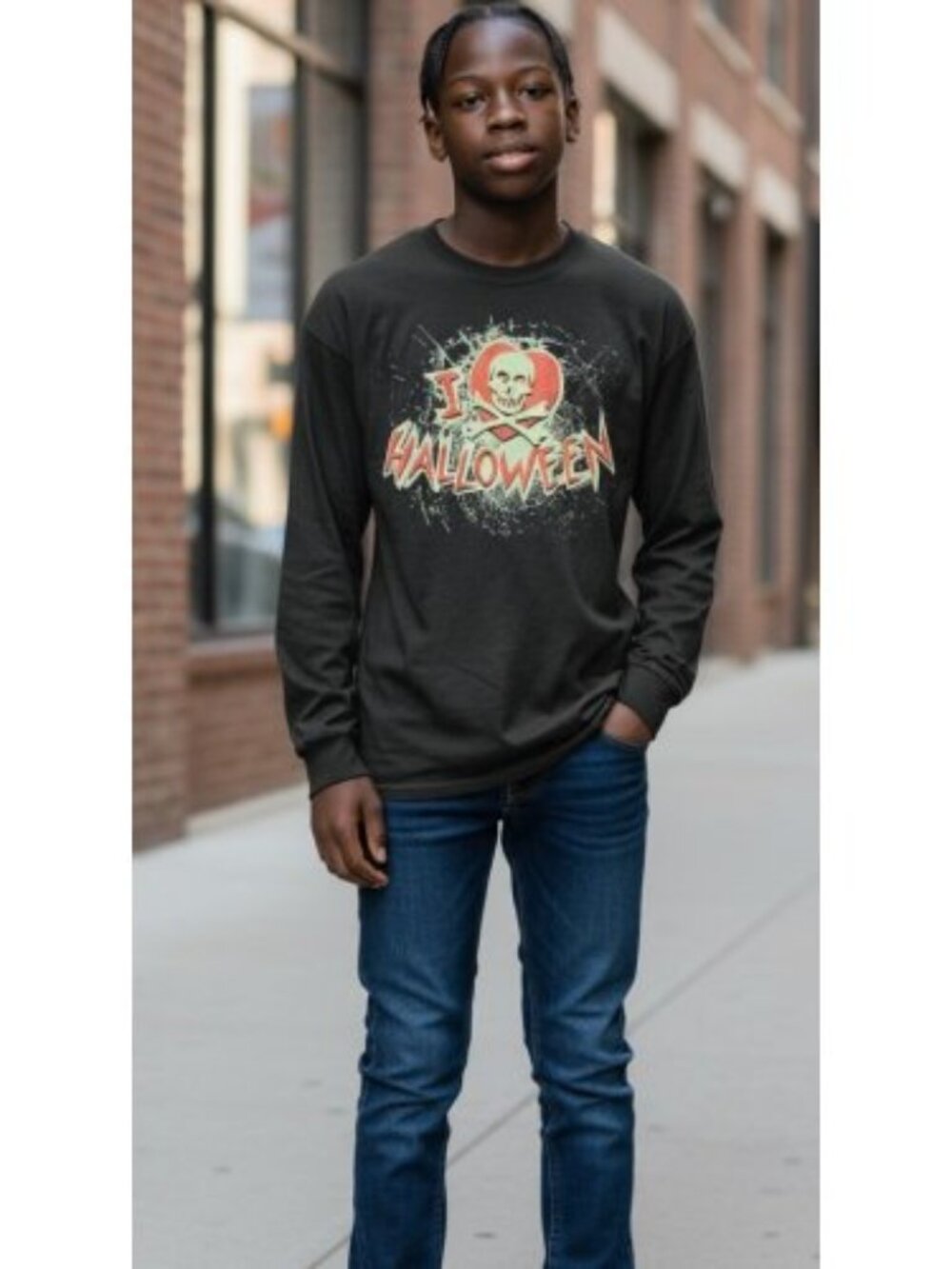 Black I LOVE HALLOWEEN Skull Long Sleeved Top Boys Size 10-12